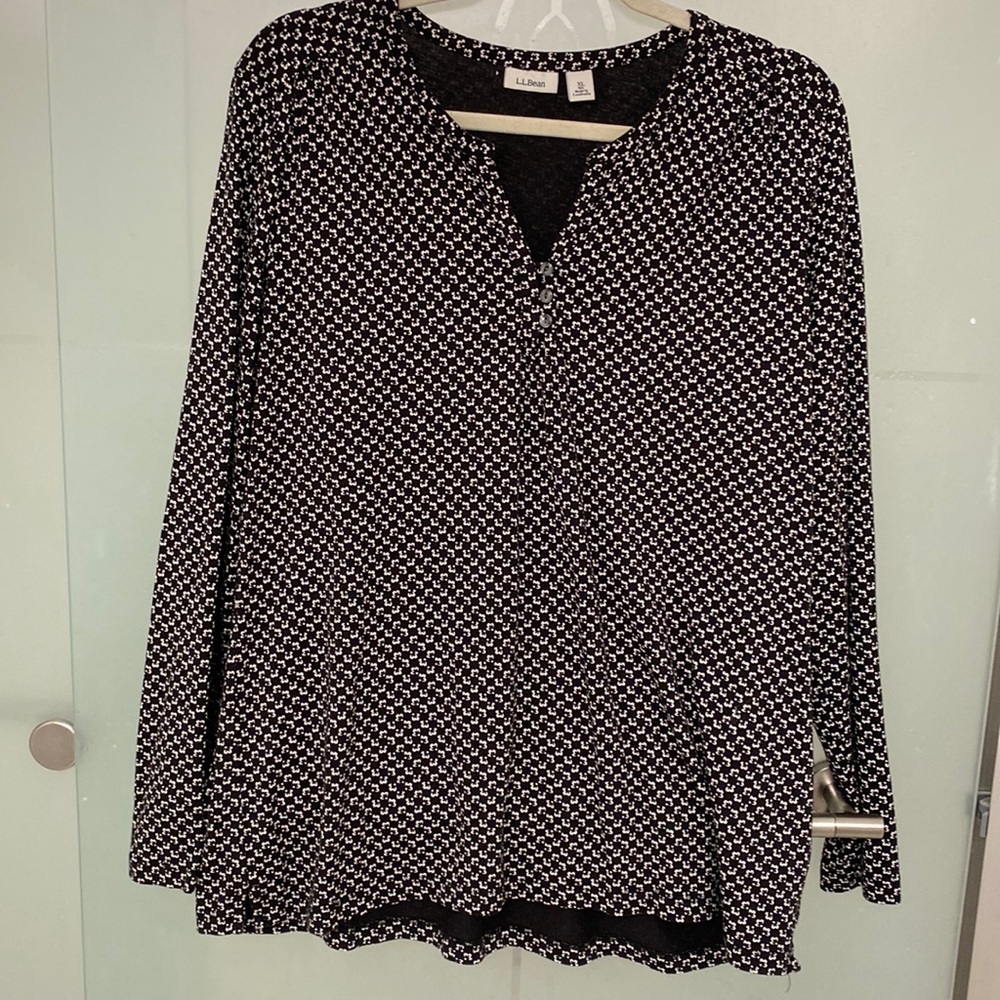 L.L. Bean Womens Blue Floral Long Sleeve Splitneck Tunic size X-Large